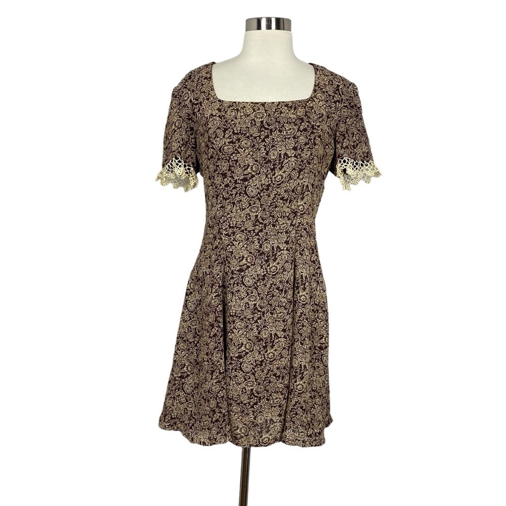 Vintage 90s Liz Claiborne Brown Floral Dress M
